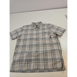 Patagonia Puckerware Shirt Men's L Plaid Textured Seersucker Short Sleeve